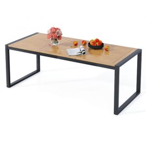 Table à Manger de Jardin - GOPLUS - 8 Personnes - Plateau 200x90CM avec Trou de Parasol en Bois dAcacia - Charge 80KG - Pied Cadre