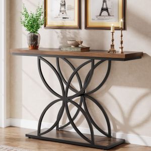 Table Console IndustrielleLittle Tree120&times;30&times;83 cmTable dappoint avec Pied Papillon en M&eacute;tal UniqueMarron Rustique et Noir