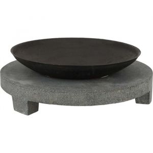 Brasero de jardin sur table - ESSCHERT DESIGN - Granito et fonte - &Oslash;60 x h23 cm - Manuel - Bois