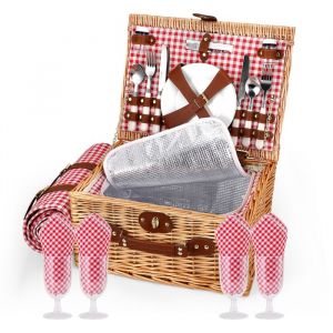 Panier Pique-Nique en Osier pour 4 Personnes TTLIFE Panier de Pique Nique avec Compartiment Isotherme Le Camping et Lextérieur