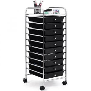 GIANTEX Tour de Rangement 10 Tiroirs Amovibles avec Roulettes Chariot de Rangement en Fer avec 1 Etagère pour Salon Bureau