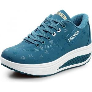 Chaussures de sport en cuir pour femme - Fitness Shake - Semelle &eacute;paisse minceur - Bleu Bleu