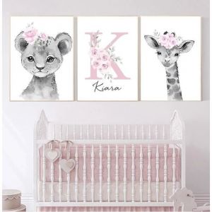 Poster &agrave; Personnaliser avec Nom de B&eacute;b&eacute; pour Chambres dEnfantAffiche Murale en Canevas &agrave; ImprimerAnimauxD&eacute;coration pour Chambre