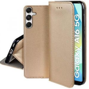 Housse etui portefeuille avec coque interieure en silicone pour Samsung Galaxy A16 5G + verre trempe - OR MAGNET
