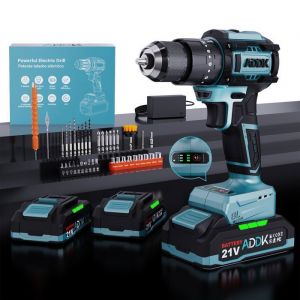 ADDK 21V Perceuse Visseuse Sans Fil 65Nm Max 24+3 RéGlages De Couple 2 Vitesses Visseuse Devisseuse Sans Fil avec 2 Batteries