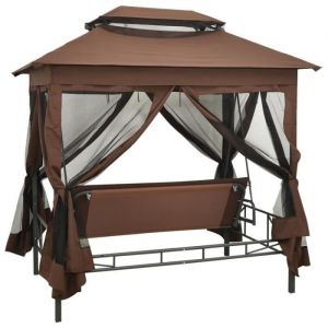 Belvédère convertible en balancelle - ZERODIS - Café - 220x160x240 cm - 240 kg - 2 personnes