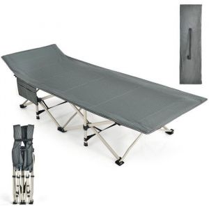 COSTWAY Lits de Camp Pliable 185 x 67 x 54 cm avec Sac de Transport Tête Inclinée Poche de Rangement Latérale Charge 400 kg Girs