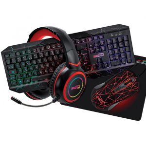 Pack Pro Gamer AMSTRAD HUNTERS 5 pi&egrave;ces: Clavier Souris & tapis Casque & adaptateur. Retro-&eacute;clairage RVB. AZERTY & USB