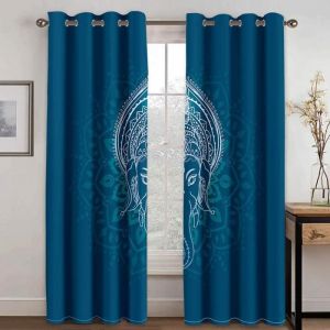 Lot de 2 Rideau Thermiques Occultant &Eacute;l&eacute;phant Animal Blanc Bleu Rideaux 100x140cm[229]