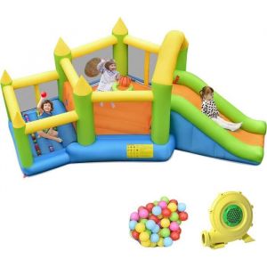 DREAMADE Château Gonflable Enfants avec Ventilateur 480 W Zone de Saut Toboggan Piscine à Balles pour Intérieure et Extérieure