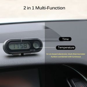 SURENHAP Horloge de tableau de bord à température numérique 2 en 1 voiture Thermomètre numérique Corloge de auto revetement Noir