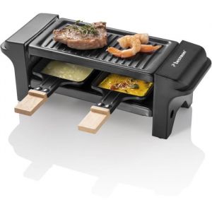 Bestron Appareil a raclette Mini Grill pour 1 &agrave; 2 personnes avec 2 po&ecirc;lons et 2 spatules 350 Watts couleur: noir/bois