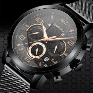 Montres hommes chronographe de marque de luxe sport classique lumineux &eacute;tanche dateur gros chiffres noir
