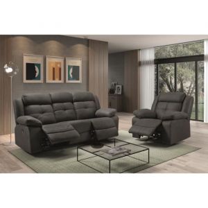 Canap&eacute; de 3 places (2 relax manuel) en tissu couleur Gris fonc&eacute; fil blanc - Longueur 217 x Profondeur 90 x Hauteur 104 cm