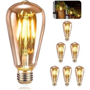 Lot de 6 ampoules E27 LED Edison ST64 4W (&eacute;quiv. 40W) - lumi&egrave;re jaune chaude vintage d&eacute;corative