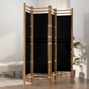 Cloison de Séparation Pliante 4 Panneaux 160 cm Bambou et Toile Separateur de Piece Paravent Interieur Chambre Paravent