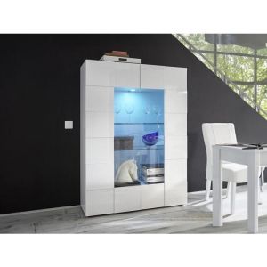 Vitrine - VENTE-UNIQUE - CALISTO - 2 portes - LEDs - Blanc laqué