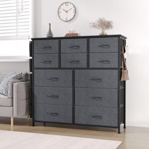 Commode de chambre avec 12 Tiroirs en TissuCommode de Rangementstructure acier noir tissu pliant gris99*30*110cm-gris