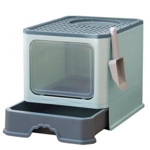 OHMG BAC A LITIERE Bac &agrave; liti&egrave;re Entr&eacute;e par lavant sortie par le haut extra profond &eacute;tanche &agrave; la liti&egrave;re vert orchid&eacute;e fonc&eacute;