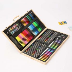Art dessin ensembles 180 pi&egrave;ces peinture pour enfants bo&icirc;te en bois aquarelle stylo Crayon Art ensemble cadeau pour enfants