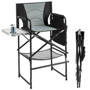 COSTWAY Chaise de Jardin Pliante Haute 1165cm avec Table dAppoint Pliable et Repose-Pied Porte-Gobelet Sac en Filet Inférieur