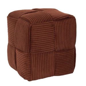 Pouf cube en velours c&ocirc;tel&eacute; tress&eacute; coloris terracotta - AMORY