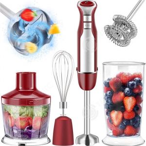 INN Mixeur plongeant rouge 800w 5 en 1 mixeur &agrave; main mixeur plongeur blender m&eacute;langeur &agrave; pur&eacute;e pour m&eacute;langer/hacher/faire du jus