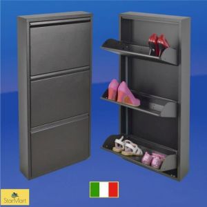 Meuble à Chaussure Noir 3 portes battantes max 9 paire de chaussures 50x14x 103 cm rien à monter acier garantie à vie!