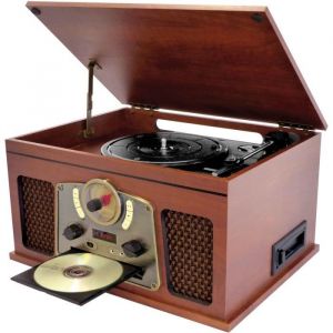 INOVALLEY RETRO10E-BTH-N - Chaîne Hi-fi rétro - Connectivité bluetooth USB Vinyles CD K7 audio Radio FM Aux-In - Bois vieilli