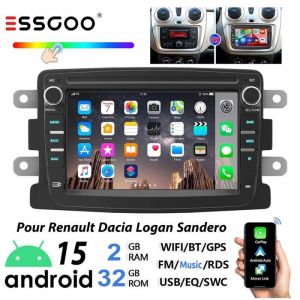 ESSGOO Autoradio Android 15 2+32Go pour Renault Dacia Duster Dokker Carplay voiture GPS Doppel DIN Lecteur multim&eacute;dia voiture