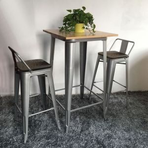 Lot de 4 Tabouret de Bar Design Industriel avec Dossier amovible Bistrot Bois et M&eacute;tal Vintage