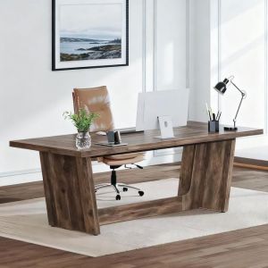 TOPESCT Bureau dordinateur Bureau180 x 79 x 75 cm Grand Bureau &agrave; Domicile avec Pi&eacute;destal en BoisTable d&eacute;tude Industriel