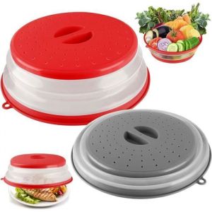 Lot de 2 Cloche micro onde - 28 cm - Couvercle Micro-Ondes Rétractable - Panier filtrant avec trous de vapeur pour fruits et