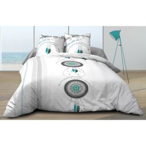 Housse de couette 240x260 + 2 taies Pur coton 57 fils - Dream Turquoise