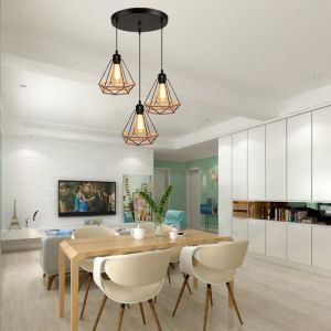 20.5cm Lustre Suspension forme Diamant Corde de chanvre Luminaire Industrielle R&eacute;tro Luminaire Noir pour Salon Cuisine Bar