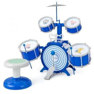 Batterie Jazz pour Enfants avec Tabouret COSTWAY-5 Tambours D&eacute;tachablesCymbaleBaguettesP&eacute;dale-Jouet dInstrument Educatif 3 Ans