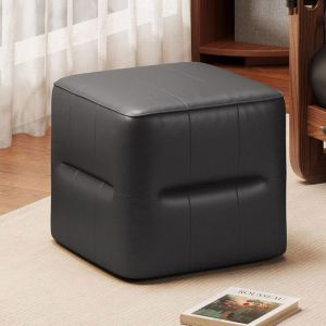 Tabouret noir PU simili cuir cube moderne &ndash; banc change-chaussures tabouret coiffeuse repose-pieds pour salon/chambre