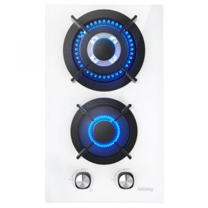 Plaque de Cuisson Gaz - ISEASY - 2 Foyers - Blanc - Verre Tremp&eacute; - S&eacute;curit&eacute; Thermocouple