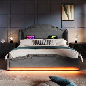 Lit coffre 180×200 Lit rembourré lit double avec 4 tiroirs lit de rangement et lit pour adolescent  Gris