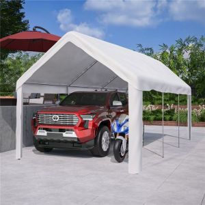 Carport Abri Voiture Exterieur 3x6 m Tente Garage avec Parois Latérales Amovibles Porte Roulant Fenêtres pour Bateau SUV Blanc