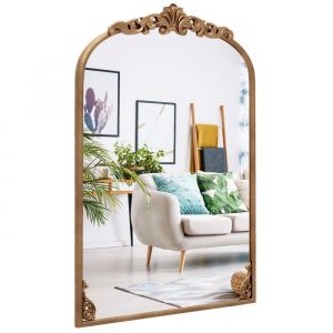 95 x 66 cm Miroir Mural Arqu&eacute; Vintage COSTWAY Miroir Baroque Antique Dor&eacute; Cadre en M&eacute;tal D&eacute;coration Int&eacute;rieure pour Entr&eacute;e Salon