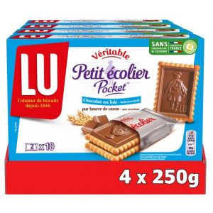 LU - 40 sachets du Petit Ecolier - Biscuits petit beurre nappés au chocolat au lait - Format Pocket - (4x250g)