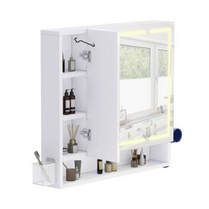 Armoire de salle de bain Balconera &agrave; 3 portes avec miroir et &eacute;clairage 80 cm (L) x 15 cm (P) x 75 cm (H) blanc