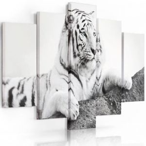 Tableau D&eacute;coration Murale Tigre Animal 200x100 cm XXL 5 Panneaux Impression sur Toile intissee pour la Maison Salon