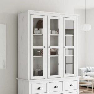 BEST Buffet de rangement enfilade - Armoire avec portes vitr&eacute;es BODO blanc bois de pin massif fr1361