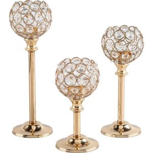 Lot de 3 bougeoirs bougeoir pour cristal m&eacute;tal bougeoir en cristal dor&eacute;