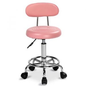 ALIGHTUP - Tabouret de massage tabouret à roulettes pivotant réglable en hauteur rond avec dossier rose