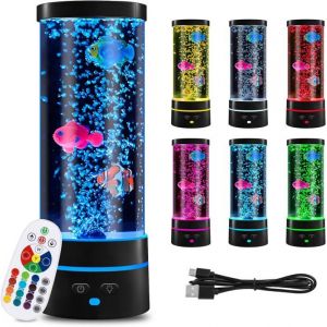 Lampe à Lave Lampe à Bulles avec Poisson USB Lampe à Lampe à Bulles LED 29 cm 16 Changement de Couleur Lampe dambiance
