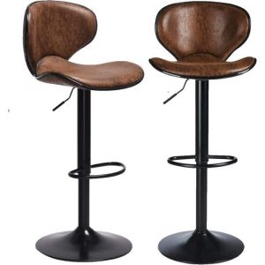 Tabouret de Bar pivotant Vintage Marron - Lot de 2 - R&eacute;glable en hauteur - Style Industriel