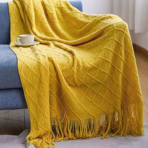 Couvertures boh&egrave;mes d&eacute;coratives et polyvalentes en coton recycl&eacute; ultra doux pr&eacute;lav&eacute; pour canap&eacute; maison de campagne lit Label